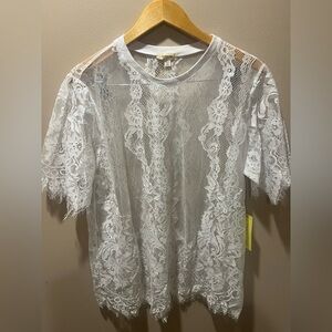 Paper Tee Sheer White Lace Blouse